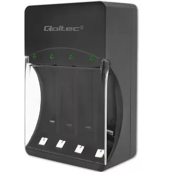 Battery charger QOLTEC 50653 for Ni‑MH AAA (R03) and AA (R6) rechargeable batteries, 220–240V input, 1.2V output
