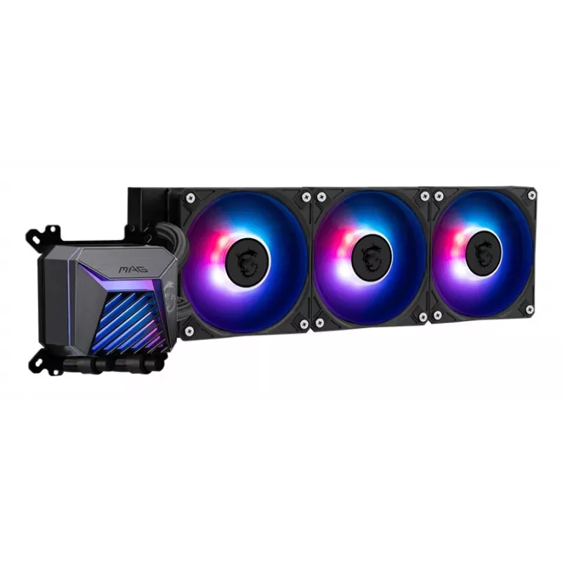 All-in-one liquid cooler MSI MAG Coreliquid A15 360 — 3x 120 mm fans, radiator 394 x 120 x 27 mm, pump 5V, RGB, supports LGA 1851