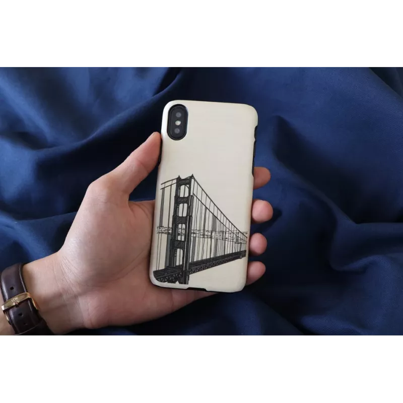 Phone case man and wood for iPhone X/XS, hand bridge design, black