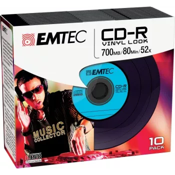EMTEC Vinyl Look - 10 x CD-R - 700 MB (80 Min) 52x - Blue, Yellow, lilac, Green, pink - Slim Jewel Case