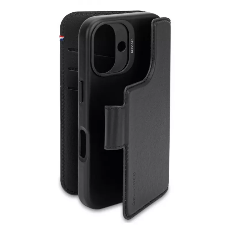Leather case for iPhone 16, black