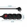 Power extension cord ESPERANZA ELK210K — 1.5 m cable, 3 Type E AC outlets, angled plug, indoor, black