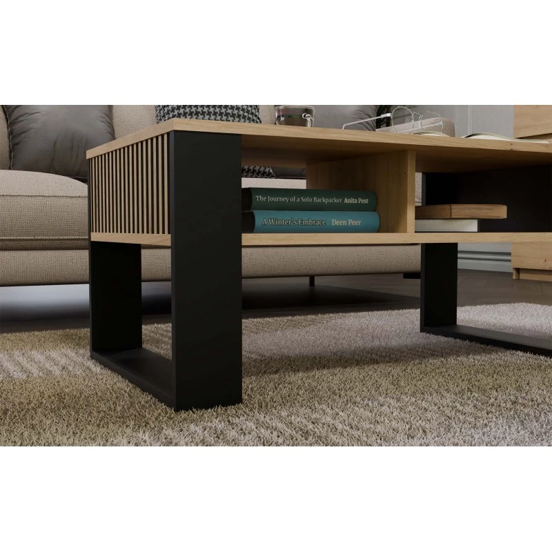 Coffee table top e shop STOLIK KAWOWY ŁAWA MODERN 2P SLIM Dąb Artisan black slats