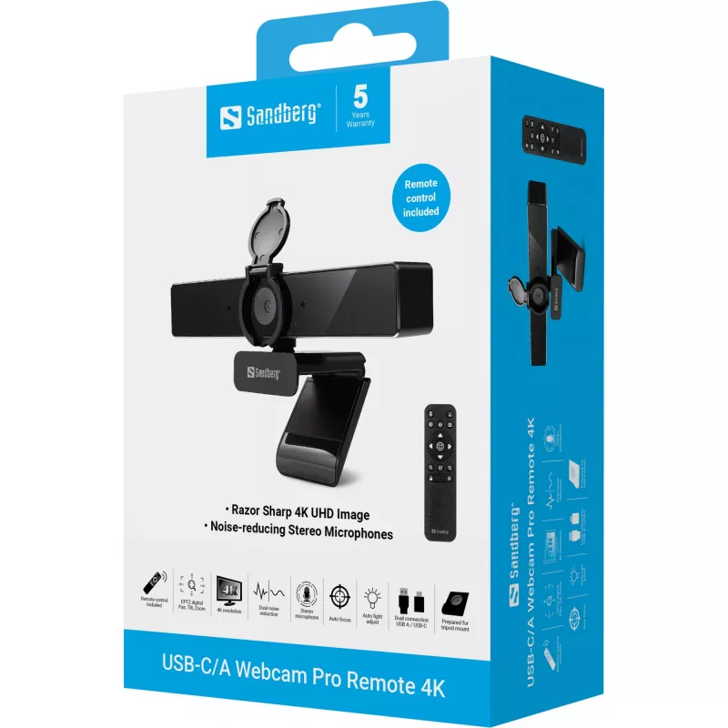 Webcam Sandberg USB-C/A Pro Remote 4K 8 MP 3840x2160
