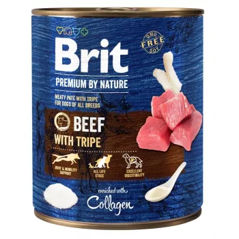 Wet dog food Brit Premium by Nature Beef with Tripe 800 g – complete canned diet for adult dogs, 78% moisture, 9% protein, 6.5% fat