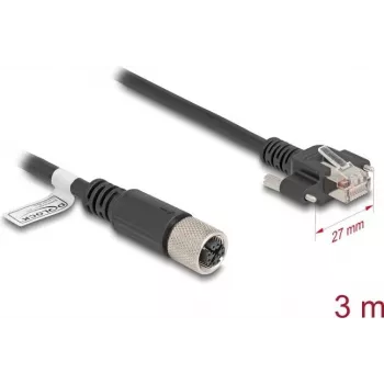 Network Cable DeLOCK M12 Cable X-coded 8 pin female to RJ45 plug Cat.6A 3 m Black