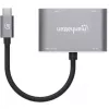 Manhattan USB-C Dock/Hub, Ports (x4): HDMI, USB-A, USB-C and VGA, with Power Delivery (PD) 87W- requires external USB-C charger (not included). USB powered (no external power supply required) when PD is not in use, Aluminium