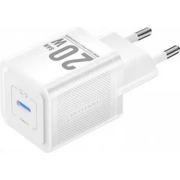 Vention mobile charger FEPW0-EU — 20W USB-C AC indoor charger for smartphone, tablet, smartwatch, headphones, white