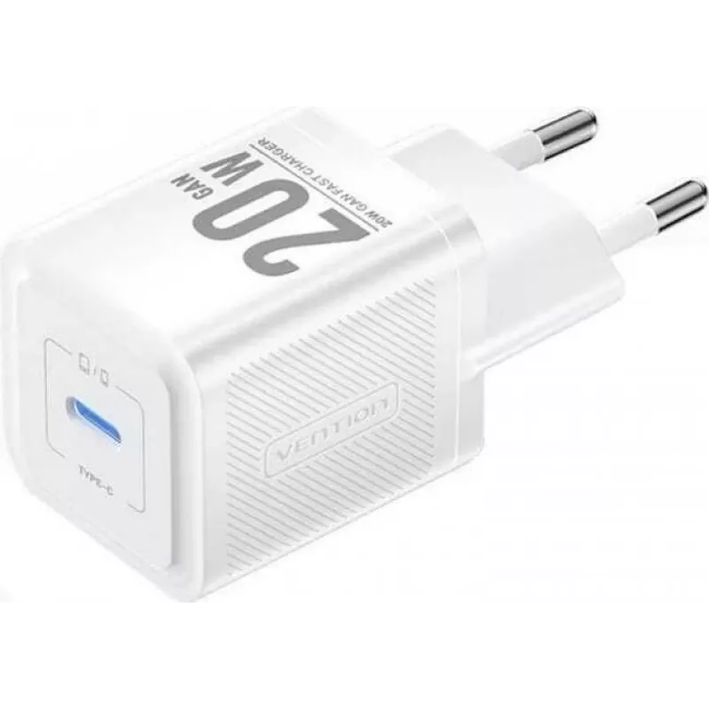 Vention mobile charger FEPW0-EU — 20W USB-C AC indoor charger for smartphone, tablet, smartwatch, headphones, white