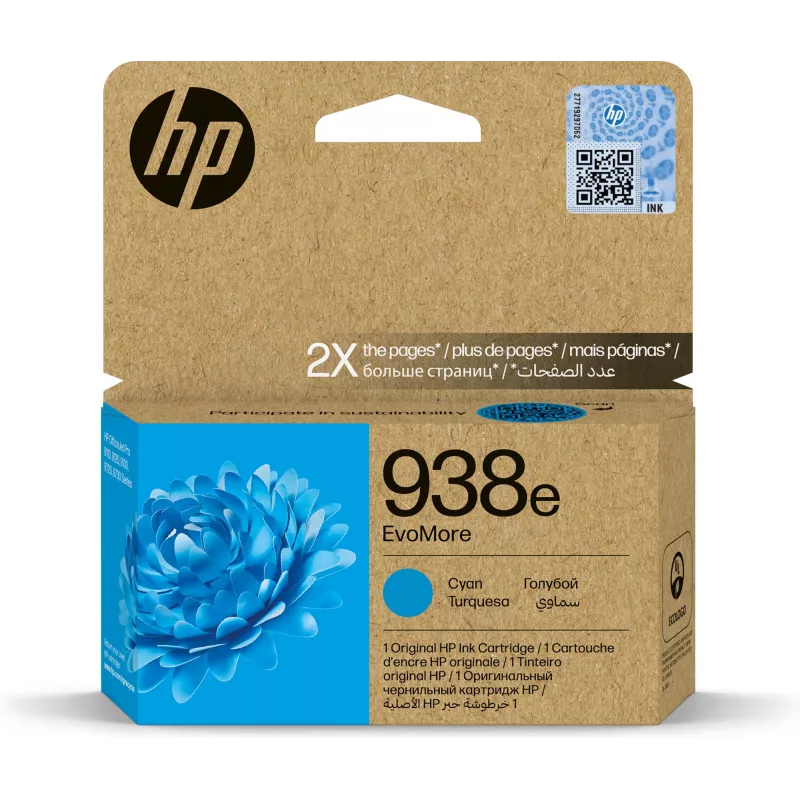 Ink cartridge HP 938e EvoMore Cyan – standard yield, single pack, ~1650 pages