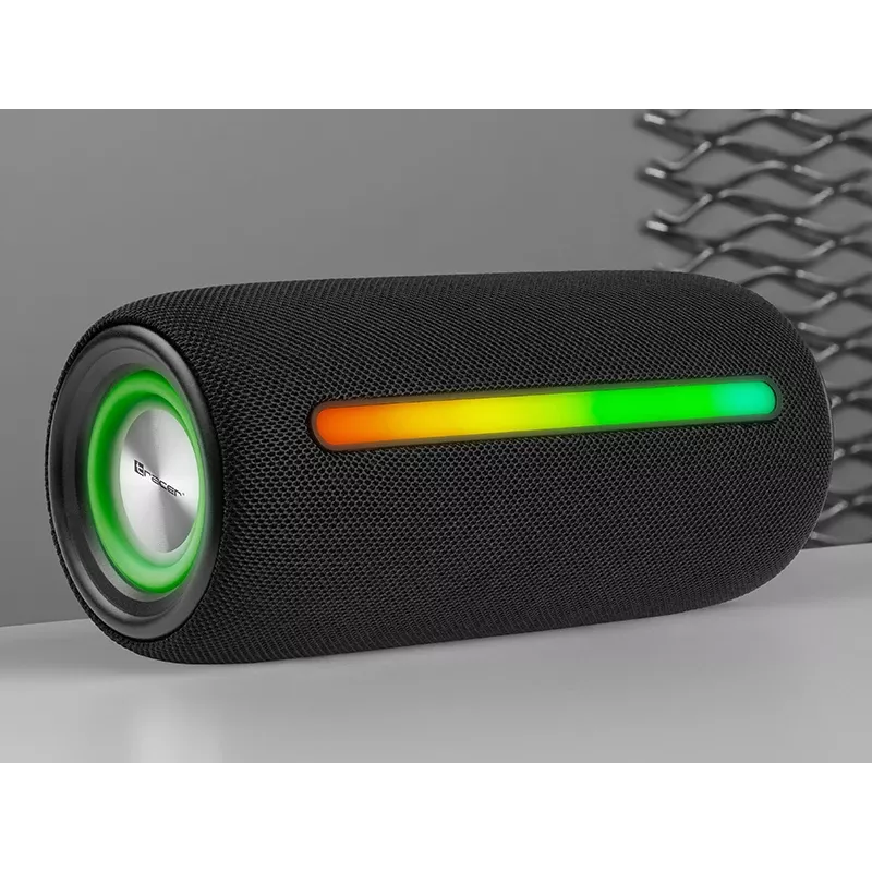 Stereo portable speaker TRACER Stripe Black — 10 W RMS, Bluetooth/Wired, USB-A & USB-C, MicroSD, built-in battery (up to 5 h)