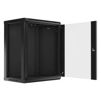 Lanberg WF01-6415-10B Wall-Mounted Rack Cabinet 19 inch 15U 600x450mm Black with Glass Door