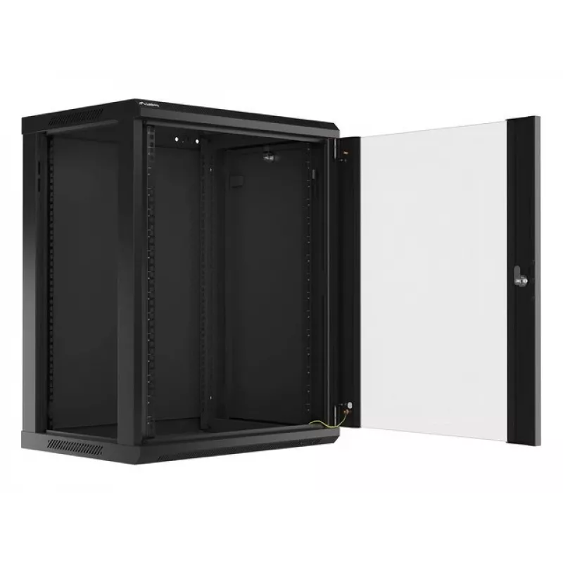 Lanberg WF01-6415-10B Wall-Mounted Rack Cabinet 19 inch 15U 600x450mm Black with Glass Door