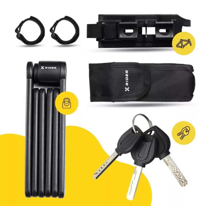 Folding bike lock MANTA XR00FL01 — segmented design for frame mounting