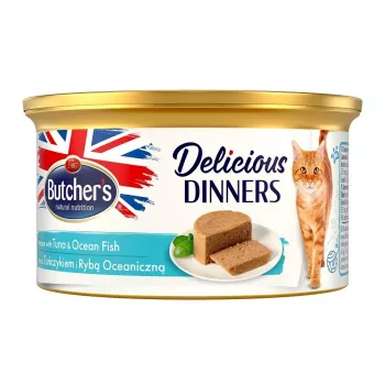 Wet cat food butcher's Delicious Dinners Mousse with Tuna and Ocean Fish, can 85 g, adult, sugar- and gluten-free