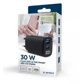 Mobile device charger Gembird TA-UC-PDQC30LCD-BK-01 Fast charging Black