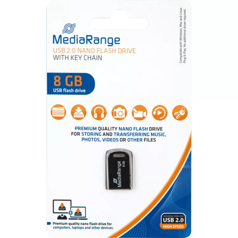 MediaRange Nano - USB Flash Drive - 8GB - USB2.0 - Black (MR920)