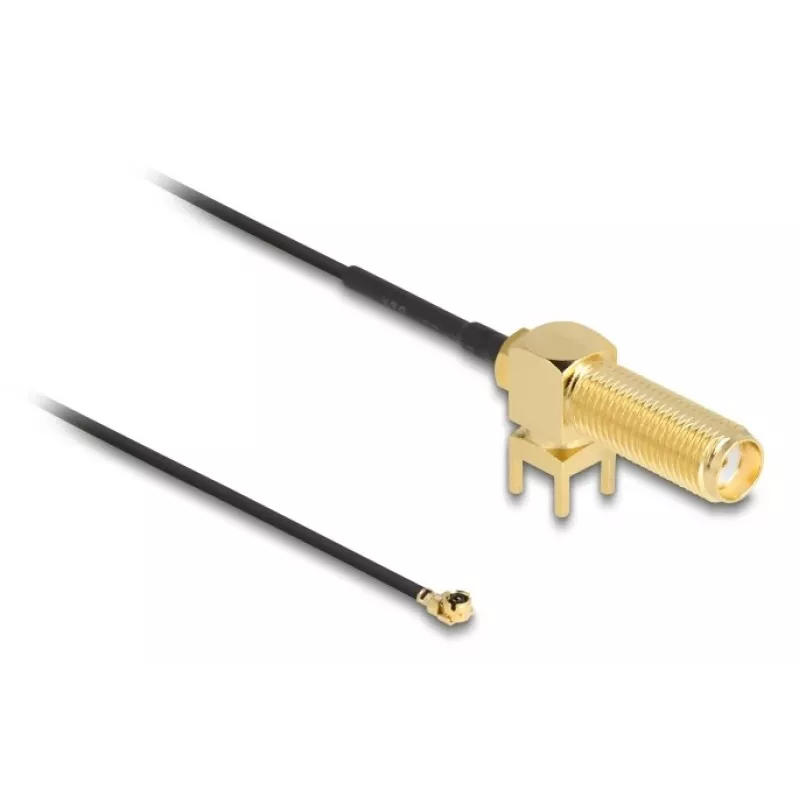 DeLOCK Antenna Cable SMA 90° PCB jack bulkhead coaxial cable 0.15 m I-PEX MHF1 Black Gold