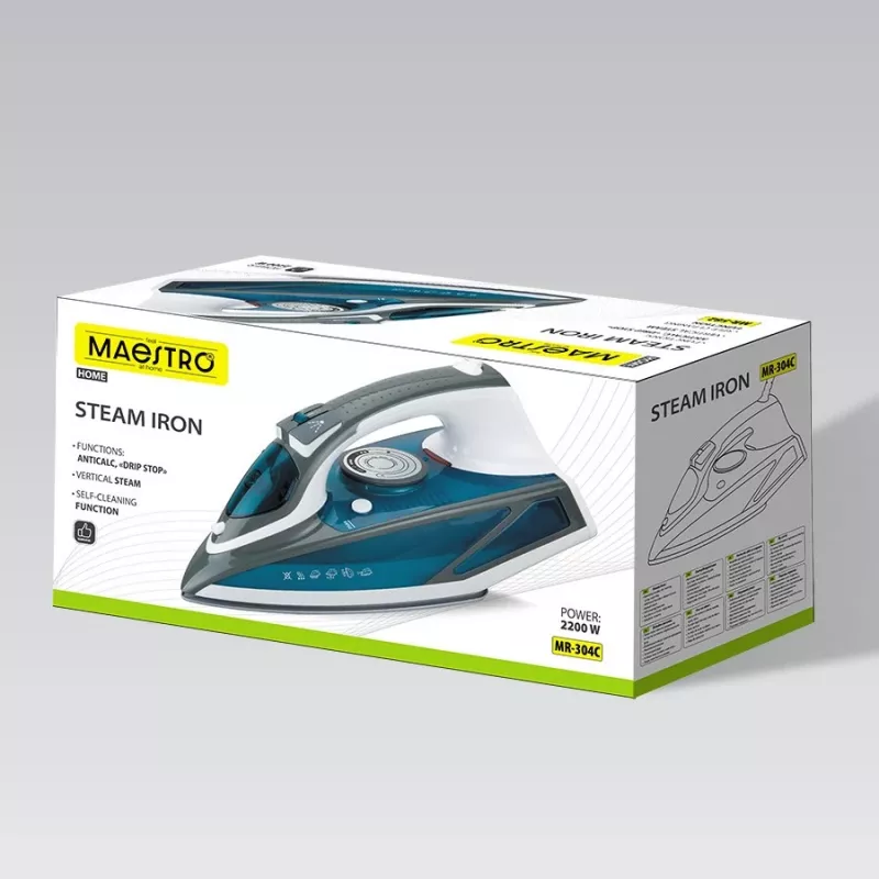 Steam iron Maestro MR-304C, 2200W, white/blue — steam iron for home use