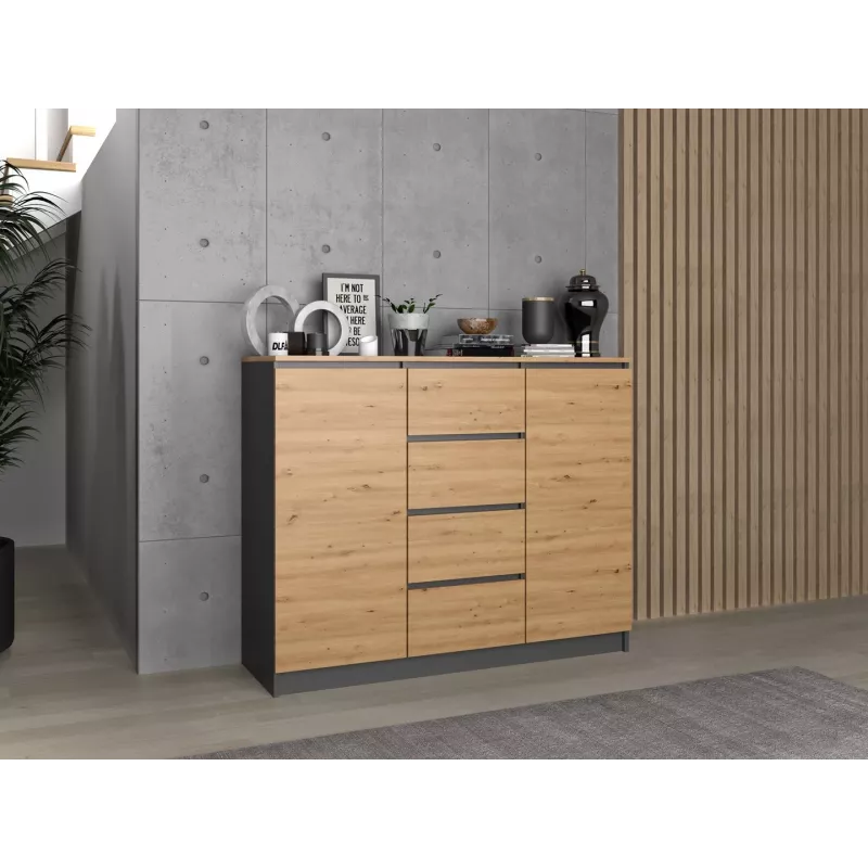 Chest of drawers top e shop Topeshop 2D4S ANT/ART BA KPL — 4 drawers, Anthracite/Oak, 1200×400×970 mm, particle board