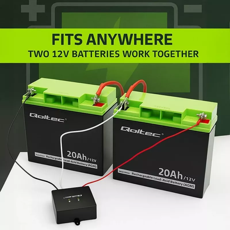 Battery voltage balancer QOLTEC 51097 for 24V (2×12V) batteries, 5A balancing current