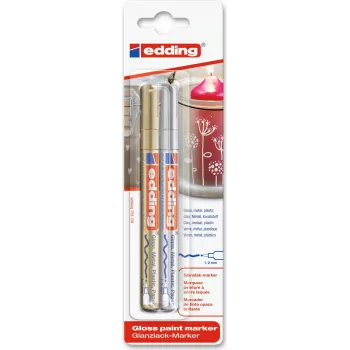 Marker set Edding e-751, bullet tip, metallic Gold and Silver, pack of 2