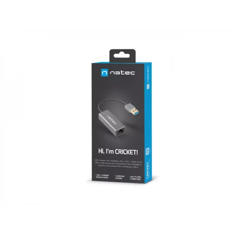 USB hub NATEC Cricket USB 3.2 Gen 1 Type-A with RJ-45 Ethernet 1000 Mbit/s, aluminium housing, black