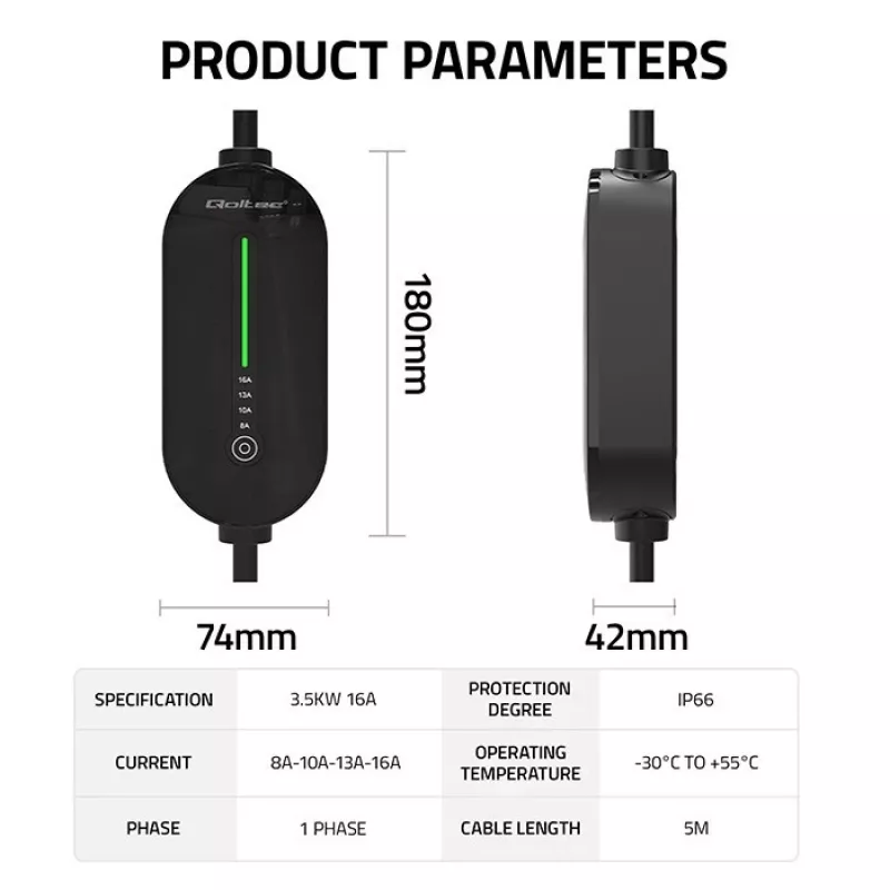 Mobile charger for EV cars, Type2, 3.5kW, 5m