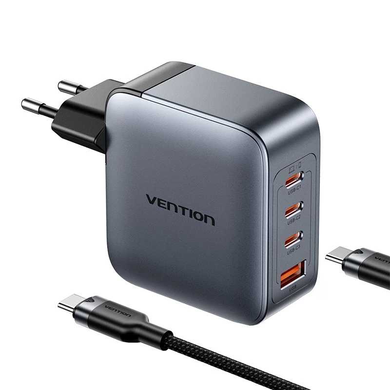 Vention power charger TZ-FETH0-EU 3× USB-C + 1× USB-A 100W, PD up to 30W per C, Input 100–240V