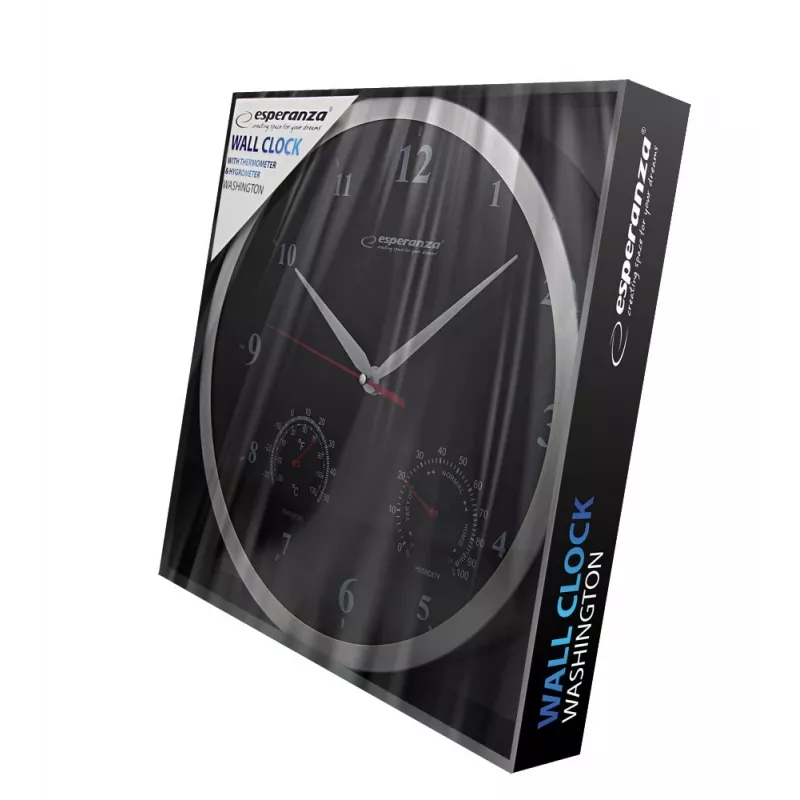 Wall clock ESPERANZA Washington EHC008K — analog, round, 30 cm diameter, black, plastic frame, glass cover