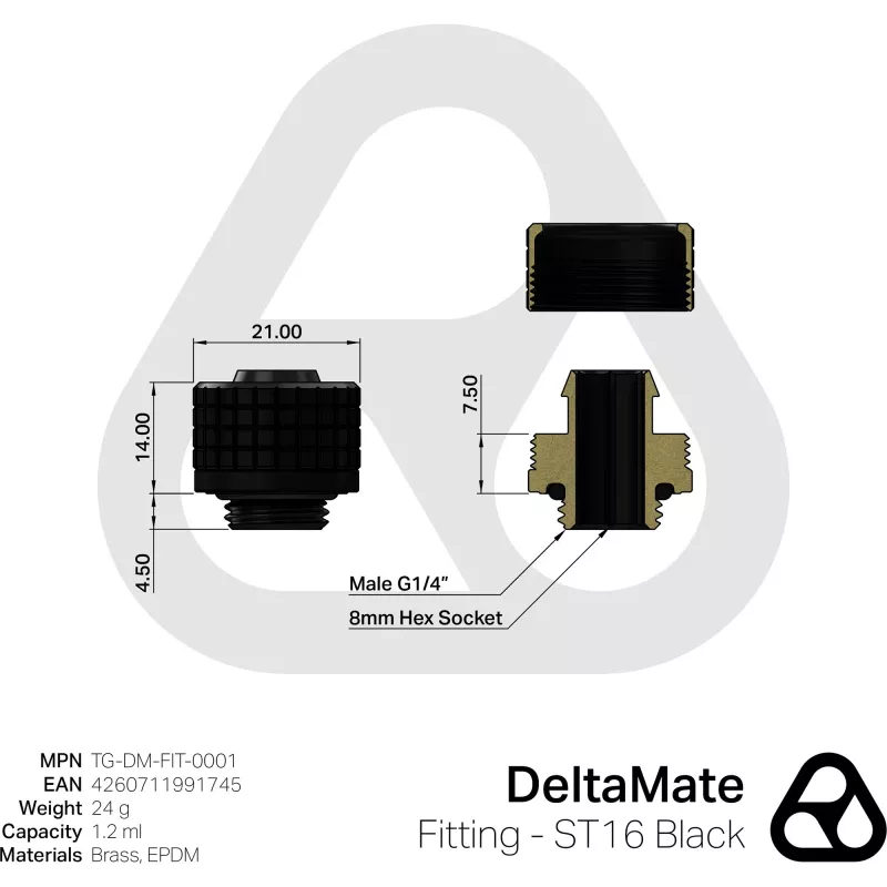 Thermal Grizzly DeltaMate Fitting ST16 connection, black — mounting adapter for ST16 sockets