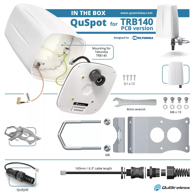 Omni-directional network antenna QuWireless QuSpot A140S-A, PoE/LAN, 0.694–2.7 GHz, up to 4 dBi, white