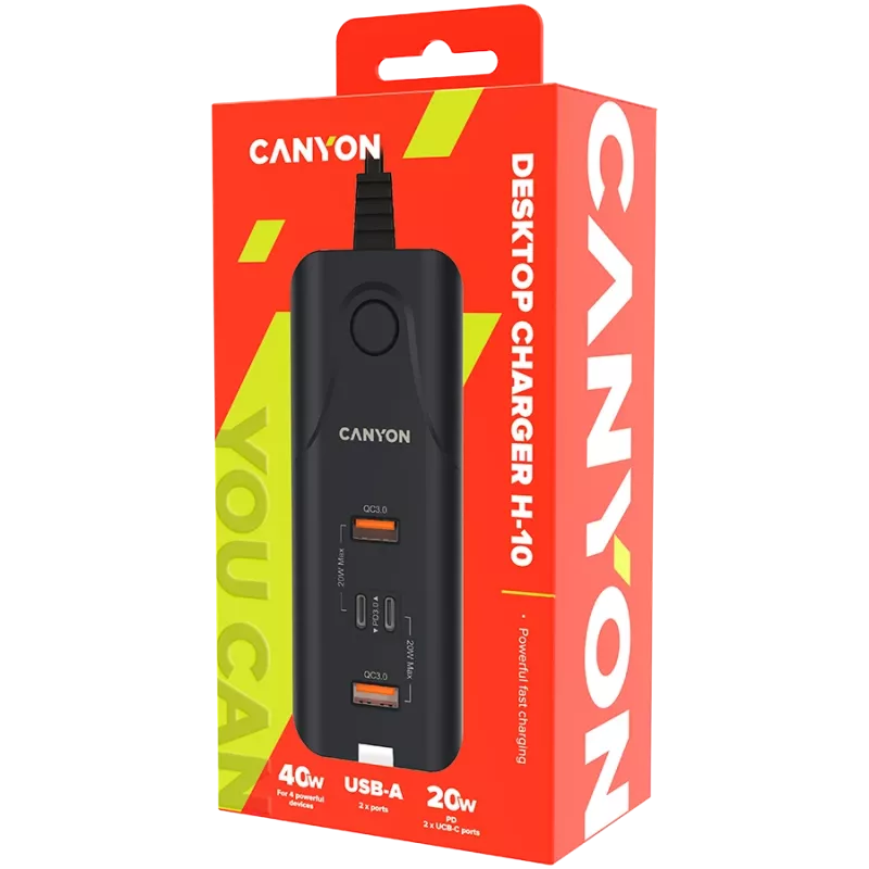 CANYON charger H-10 PD 20W QC 3.0 18W 2USB-A 2USB-C Desk Black