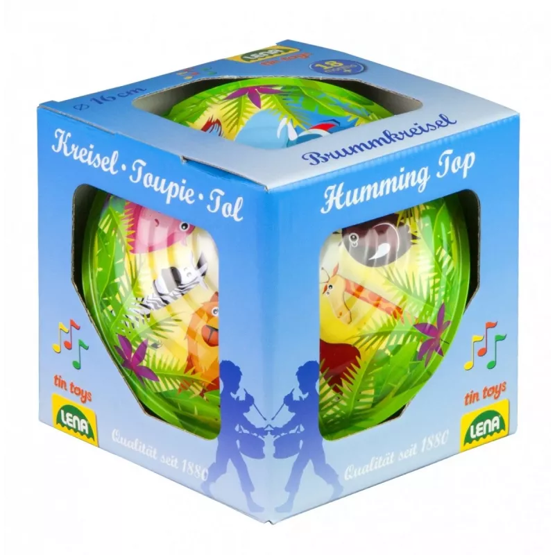 Spinning top Lena Humming top Wild animals 16 cm — wooden spinning toy by Lena, 16 cm diameter