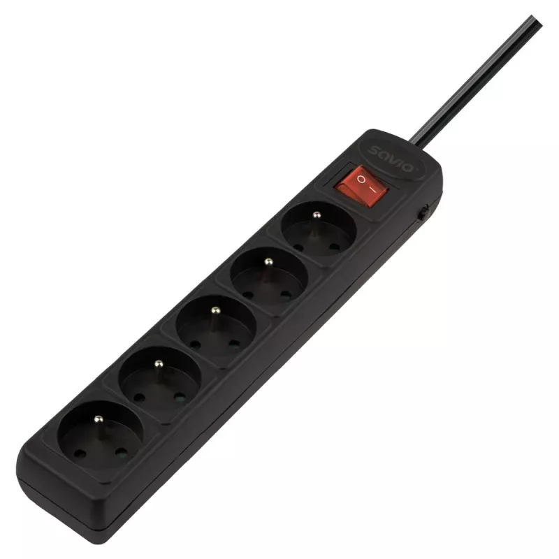 Power extension SAVIO LZ-18 — 5 m cable, 5 AC outlets, indoor, black, 10 A, 50 Hz