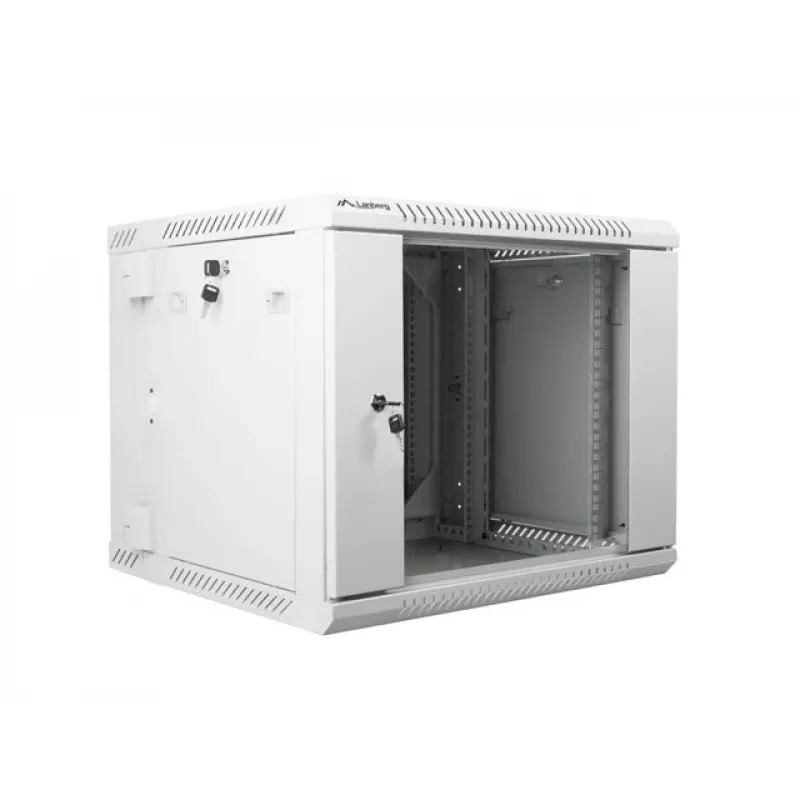 Lanberg WF02-6609-10S 19 inch 9U Wall-Mounted Double-Section Rack Cabinet, 600x600 mm, Grey, 60 kg Load, Tempered Glass Door