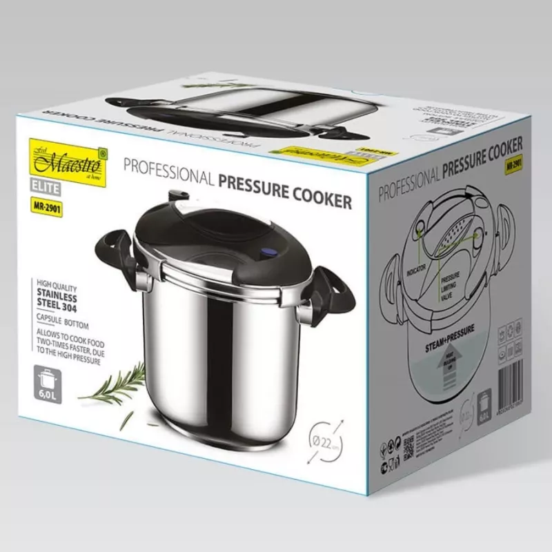 Pressure cooker Maestro MR-2901, 6 L, 22 cm diameter, silver, non-stick coating