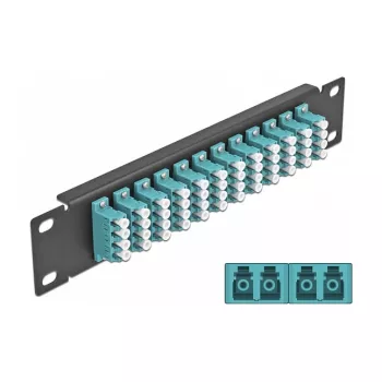Fiber Optic Patch Panel DeLOCK 10 inch 12 Port LC Quad Aqua 1U Black