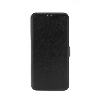 Leather book case FIXED for Xiaomi Redmi 14C, black — front-and-back protective cover