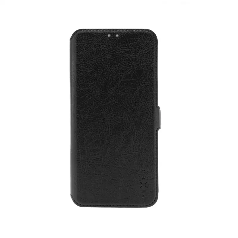 Leather book case FIXED for Xiaomi Redmi 14C, black — front-and-back protective cover