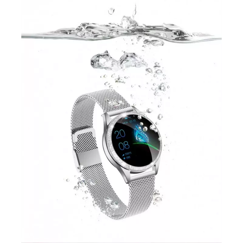 Smartwatch ORO-MED ORO-SMART CRYSTAL SILVER — round metal housing, LCD 240×198, 1.04 inch display, Bluetooth 4.0, waterproof, 120 mAh battery