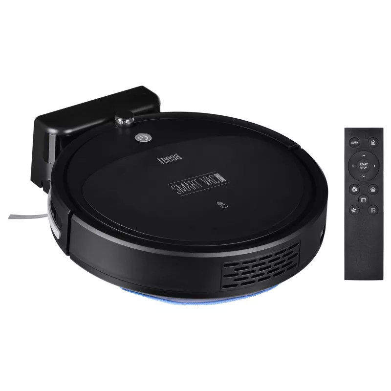 Robot vacuum cleaner TEESA Smart VAC 2 — round, black, 1000 Pa suction, 9.6V/2000mAh Li battery, 0.2 L dust box, Wi‑Fi, automatic return
