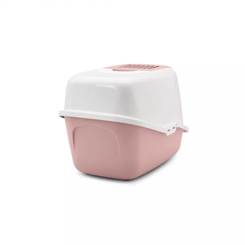 Covered cat litter box Savic Nestor White-Pink, hooded enclosed tray, 56×39×38.5 cm