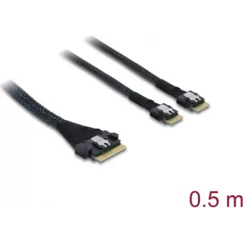 DELOCK PCIe 4.0 Slim SAS SFF-8654 to 2× SFF-8644 (4i) cable 0.5 m
