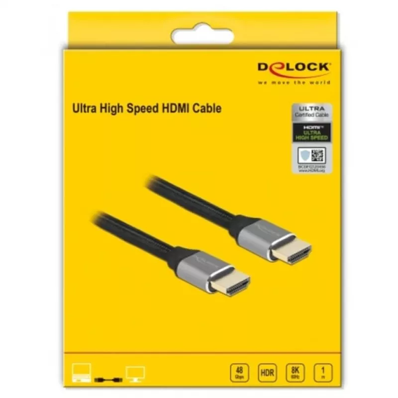 HDMI Cable DeLOCK Ultra High Speed 48 Gbps 8K 60 Hz grey 1 m