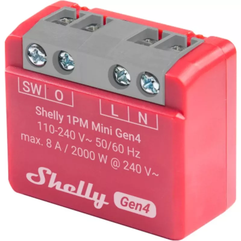 Shelly 1PM Mini Gen4 2-pack — Shelly Wi-Fi smart relay with power metering, compact DIN/module form