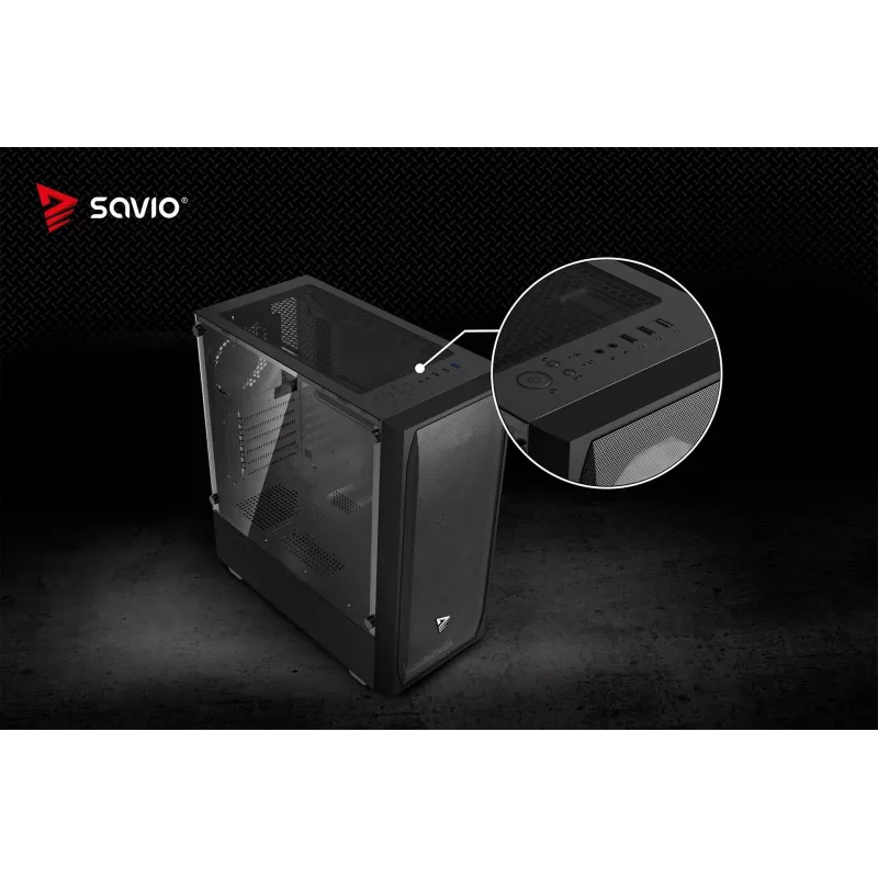 PC Case SAVIO Noctis Flow — Cube Mini‑ITX/Micro‑ATX/ATX, 3x120mm front, 1x120mm rear, 2x3.5 inch + 3x2.5 inch bays, tempered glass