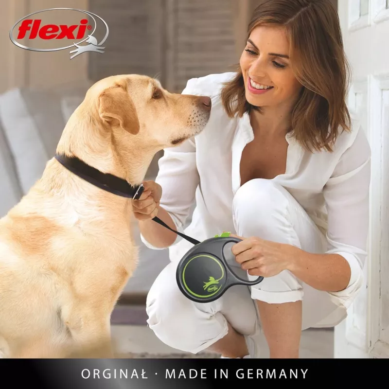 Retractable dog lead Flexi flexi Black Design M — 5 m length, tape style, max load 25 kg, ergonomic handle