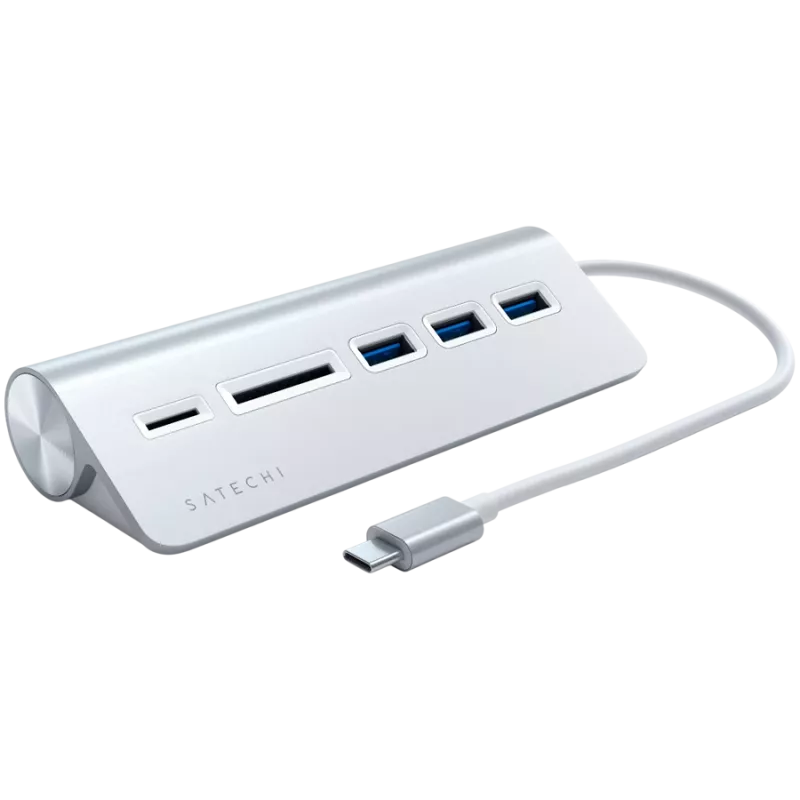Satechi Type-C Aluminium USB Hub & Card Reader, Silver, ST-TCHCRS