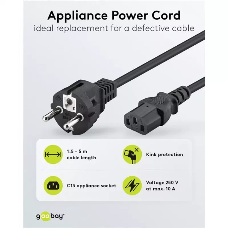 Goobay IEC Cord 5 m Black Power Plug Type F IEC C13 H05VV-F3G